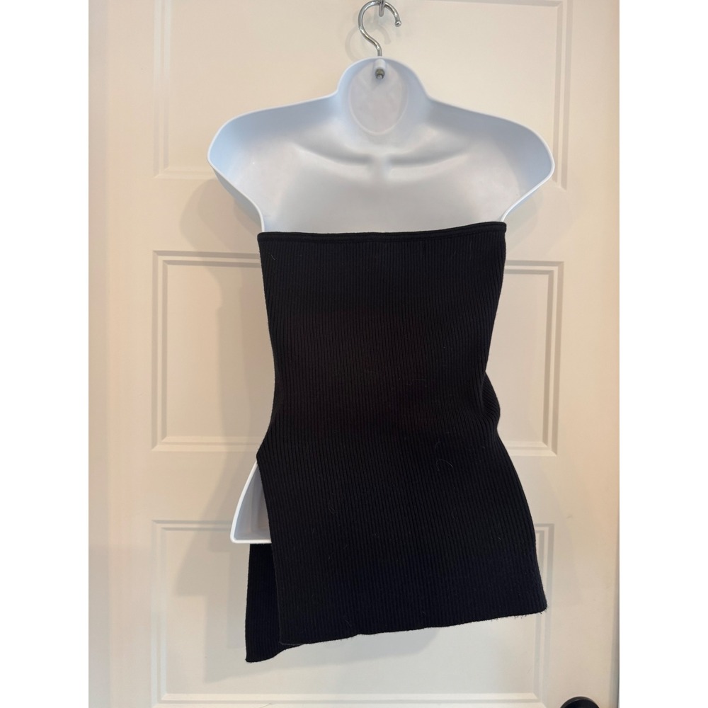 4th & Reckless Black Ribbed Knit Tube Top Strapless High Side Slit Medium - Picture 8 of 11